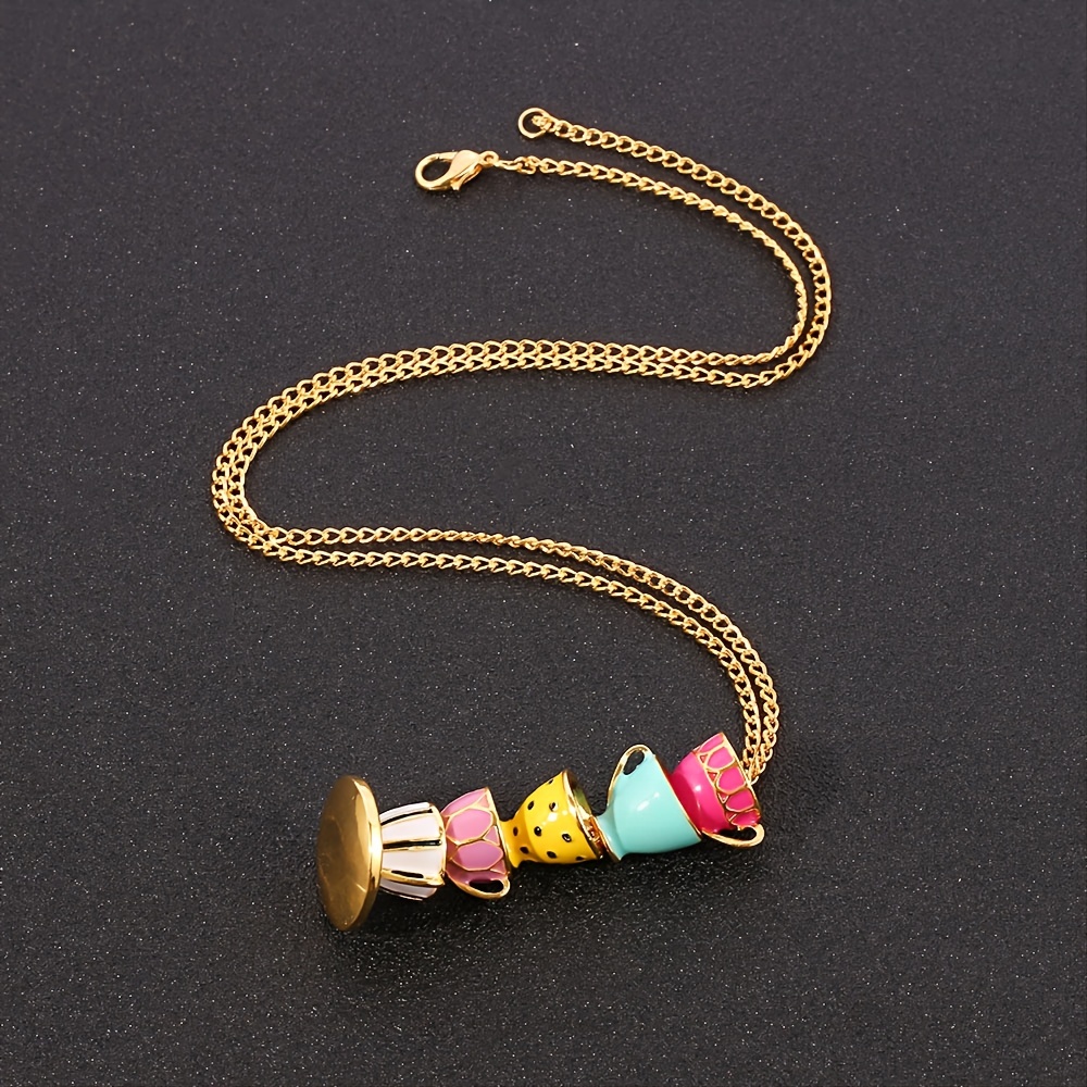Enamel Glaze Tea Cup Long Sweater Necklace
